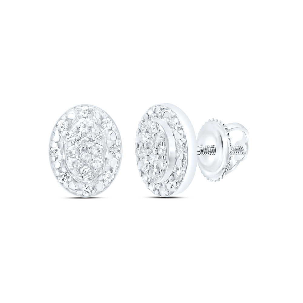 Sterling Silver 1/8 Cttw Diamond Oval Stud Earring