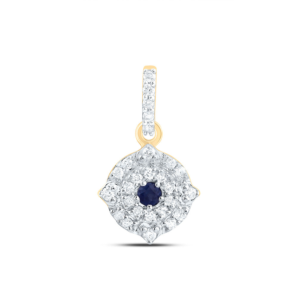 10kt Yellow Gold 1/12 Cttw Diamond 1.7mm Round Blue Sapphire Nat-gem Round Pendant