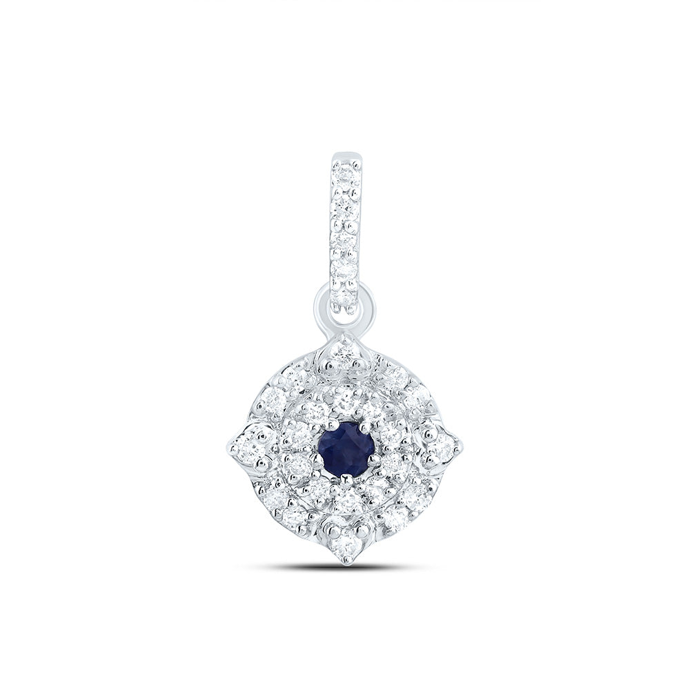 10kt White Gold 1/12 Cttw Diamond 1.7mm Round Blue Sapphire Nat-gem Round Pendant