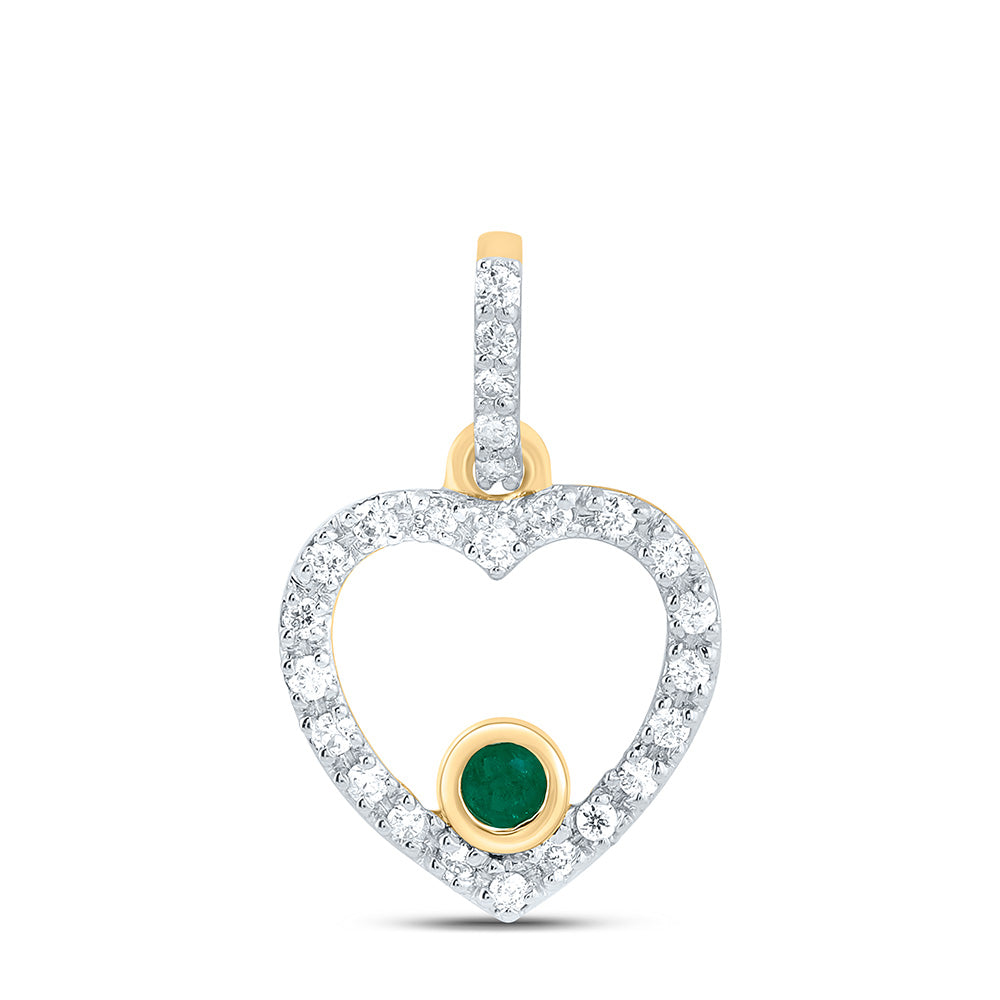 10kt Yellow Gold 1/12 Cttw Natural Diamond 1.8mm Round Emerald Nat-gem Heart Pendant