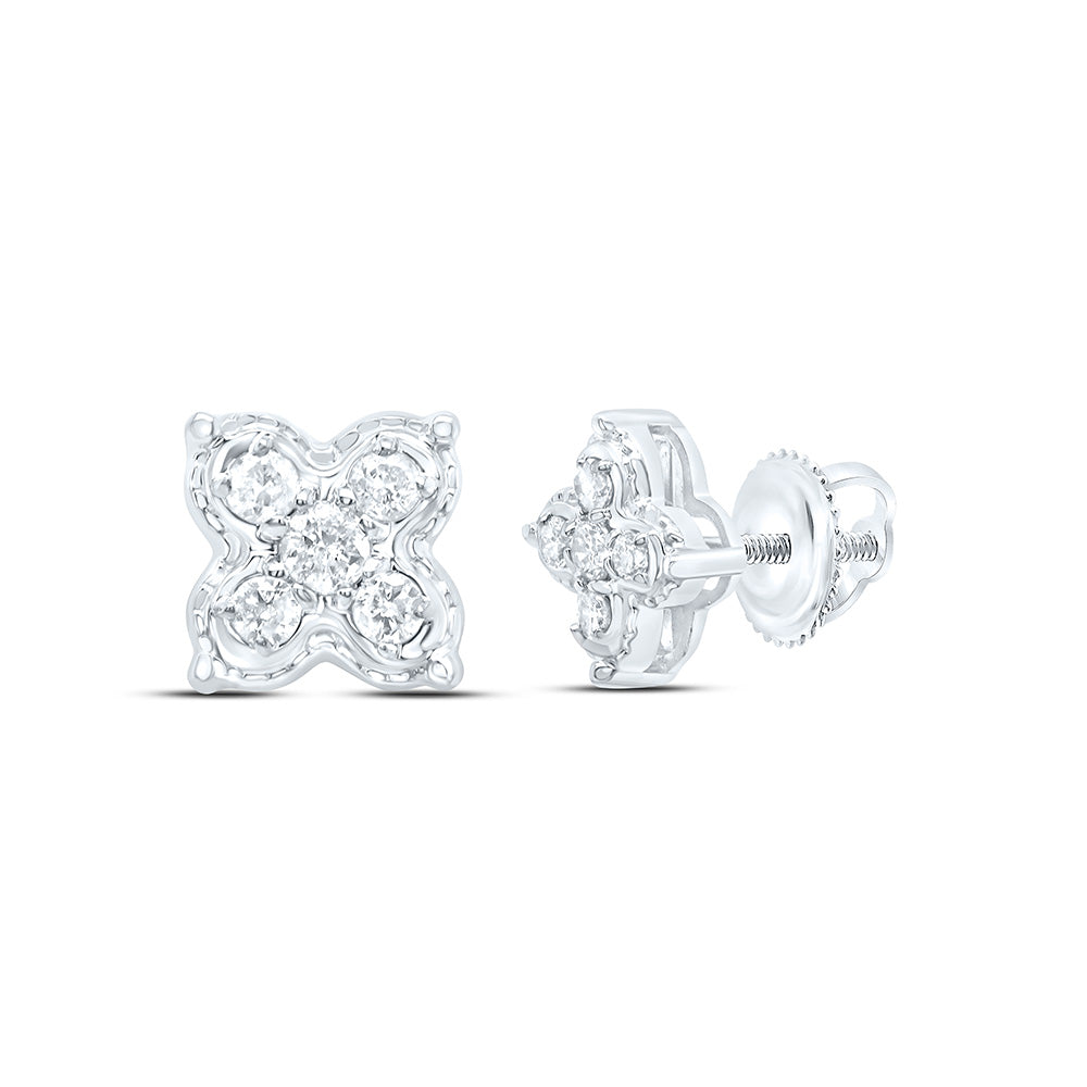 10kt White Gold 1/6 Cttw Diamond Clover Stud Earring