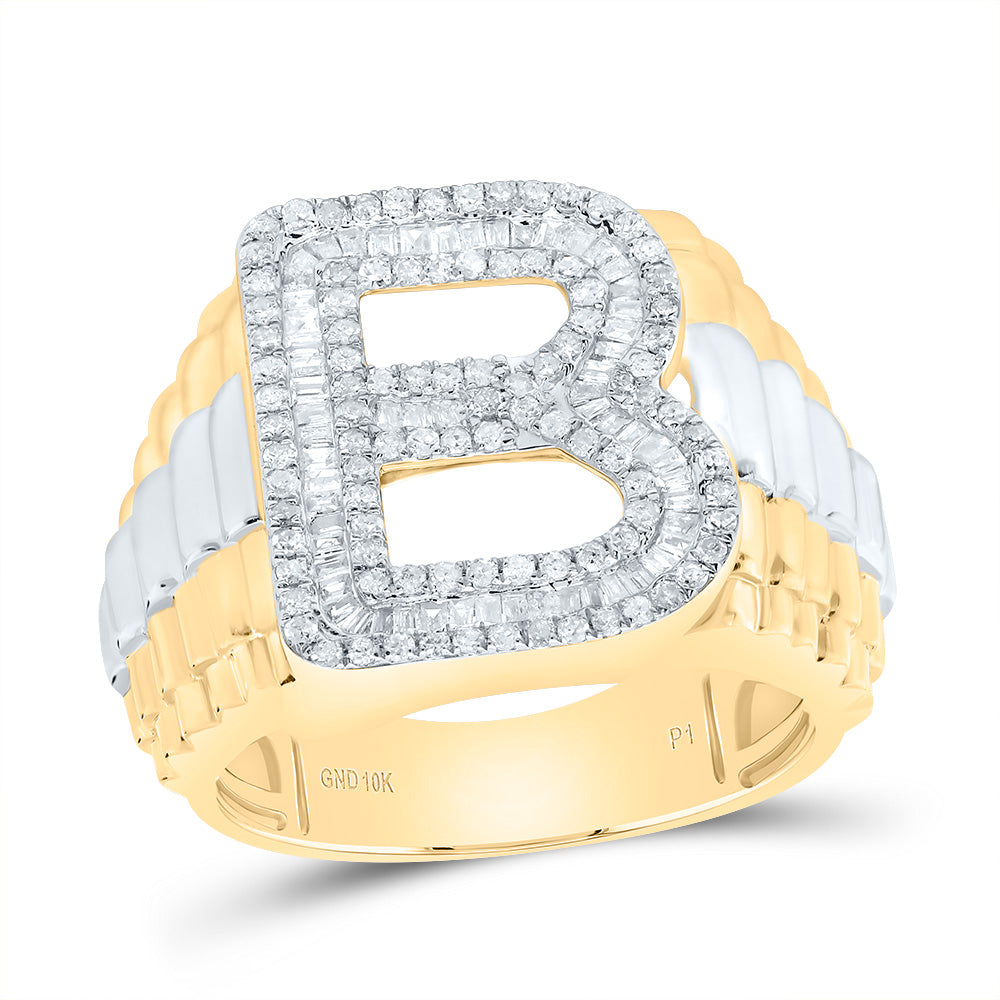 10kt Yellow Gold Natural Diamond Initial Men's Ring