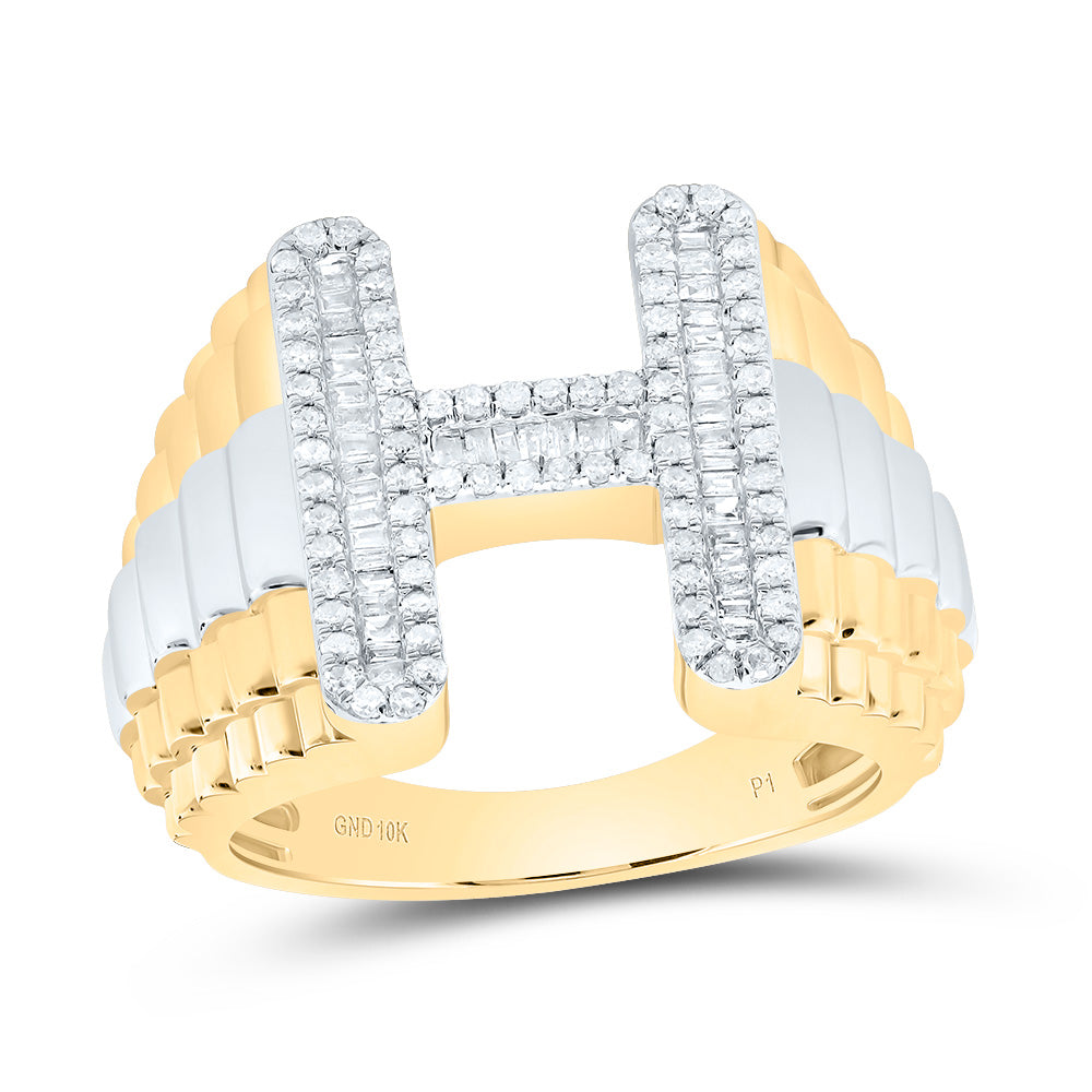 10kt Yellow Gold Natural Diamond Initial Men's Ring