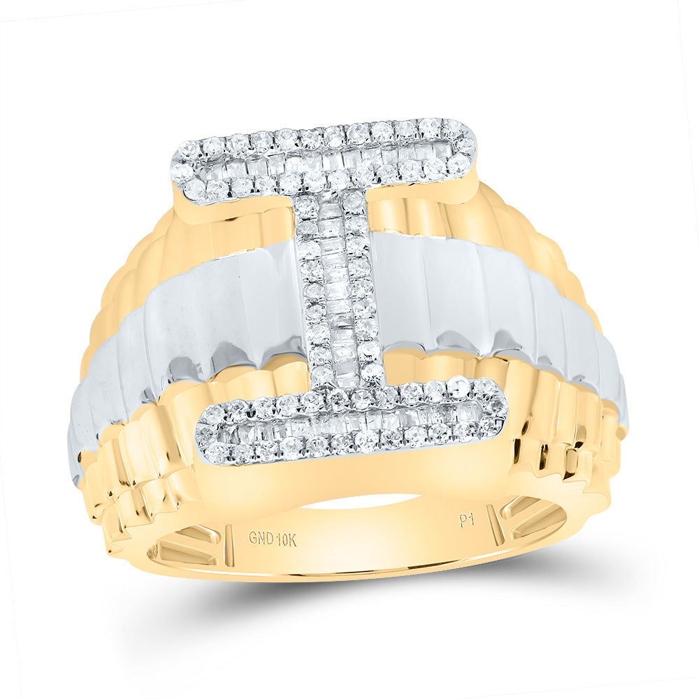10kt Yellow Gold Natural Diamond Initial Men's Ring