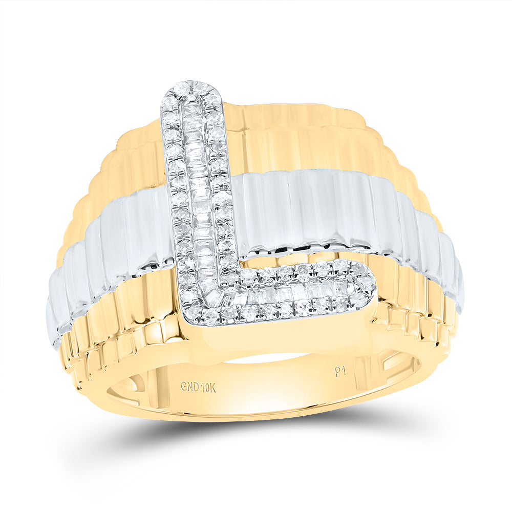 10kt Yellow Gold Natural Diamond Initial Men's Ring