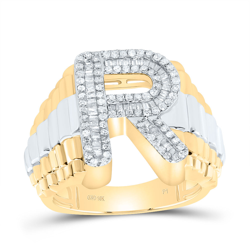 10kt Yellow Gold Natural Diamond Initial Men's Ring