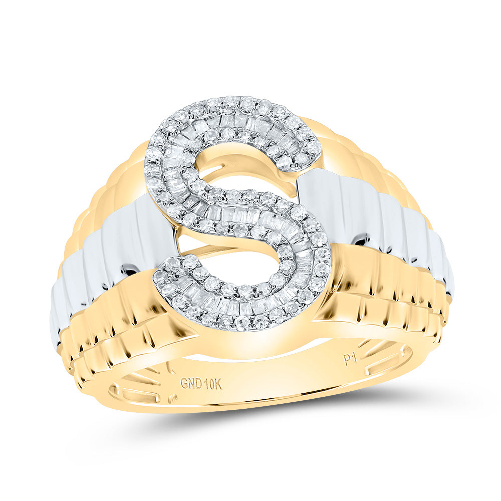 10kt Yellow Gold Natural Diamond Initial Men's Ring