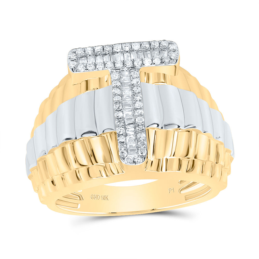 10kt Yellow Gold Natural Diamond Initial Men's Ring