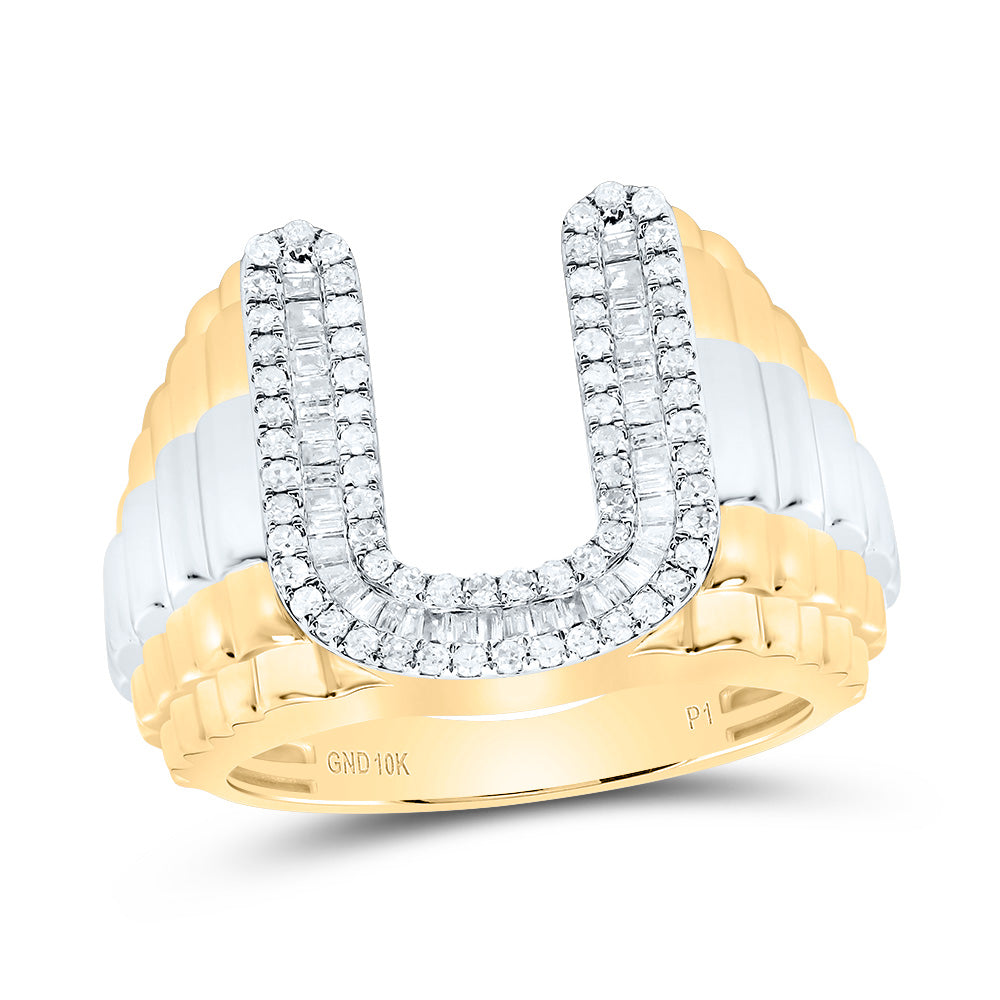10kt Yellow Gold Natural Diamond Initial Men's Ring