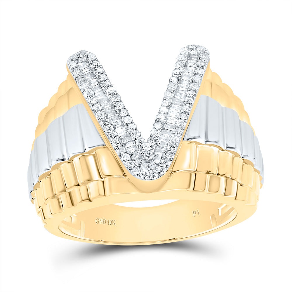 10kt Yellow Gold Natural Diamond Initial Men's Ring
