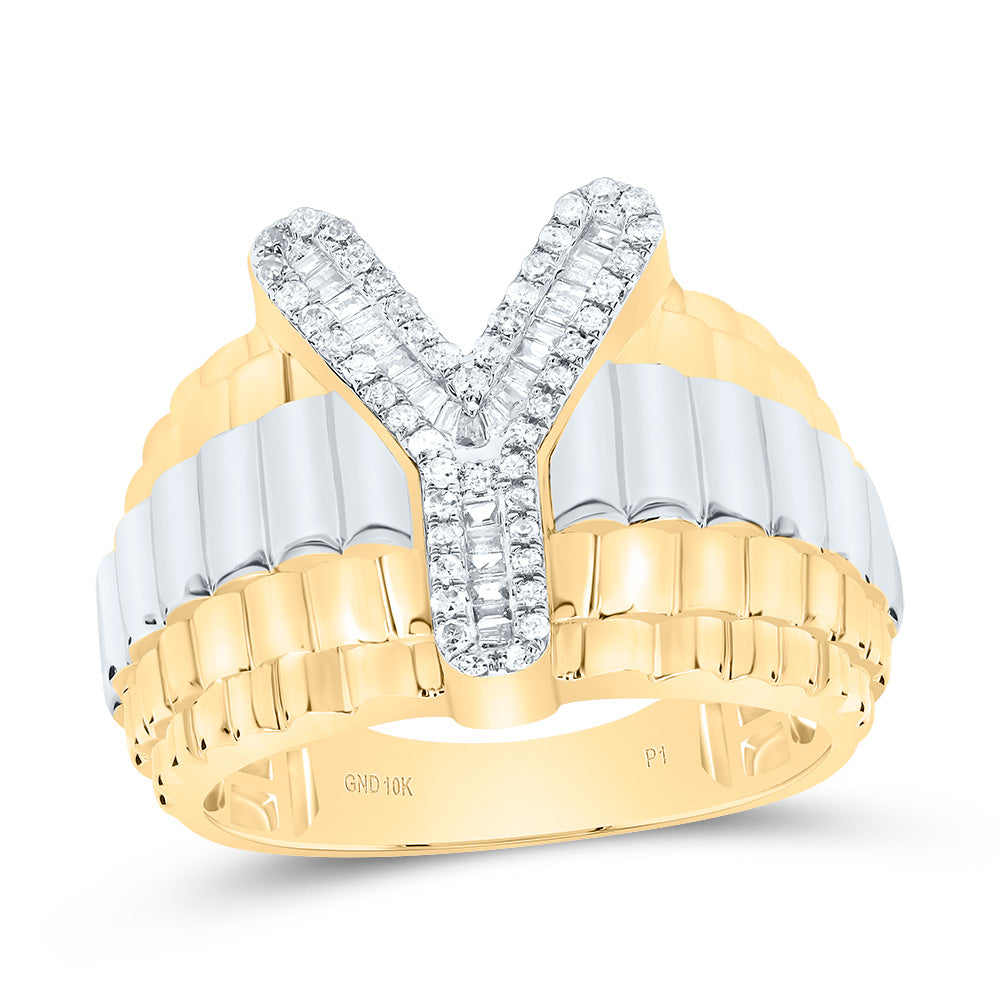 10kt Yellow Gold Natural Diamond Initial Men's Ring