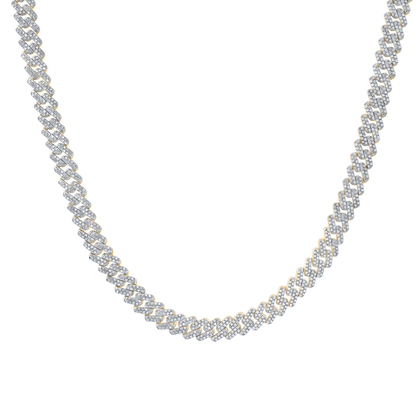 Yellow-tone Sterling 6 Cttw- Natural Diamond 9mm Cuban Men's Chain, Length: 22 Inch