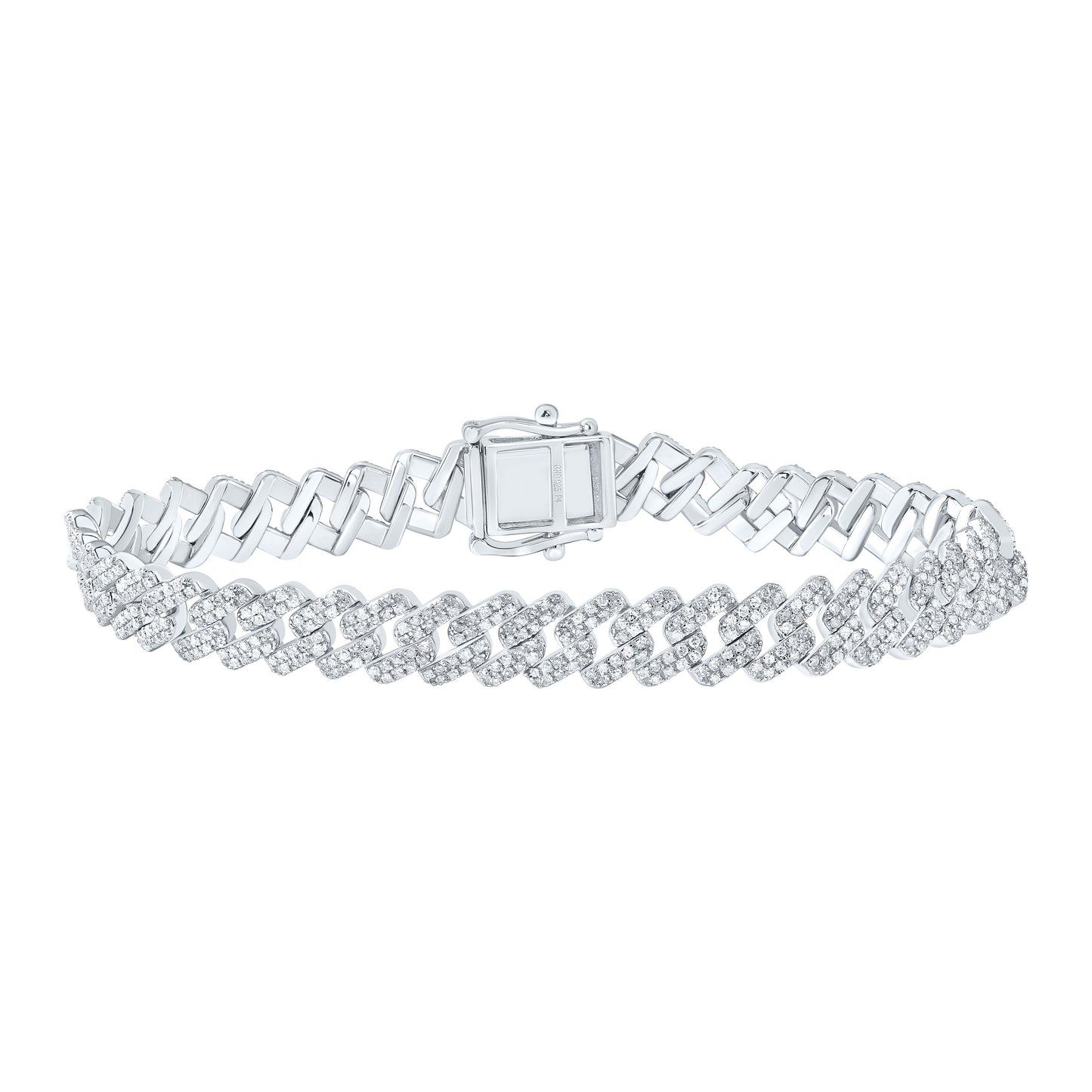 Sterling Silver 3 1/4 Cttw Diamond 9mm Cuban Men's Bracelet, Length: 8 Inch