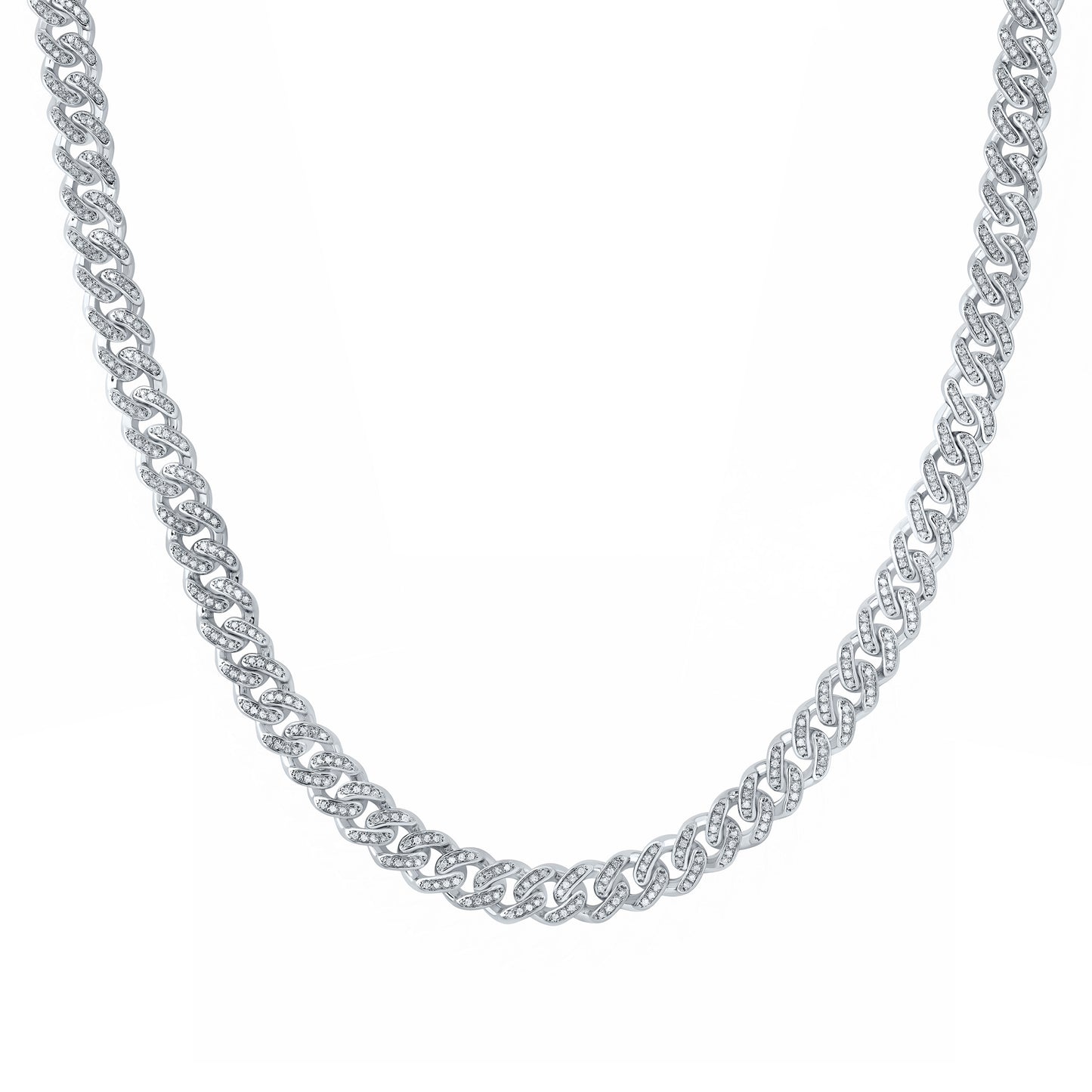 Sterling Silver 2 1/2 Cttw Diamond 8.00mm Cuban Men's Chain, Length: 22 Inch