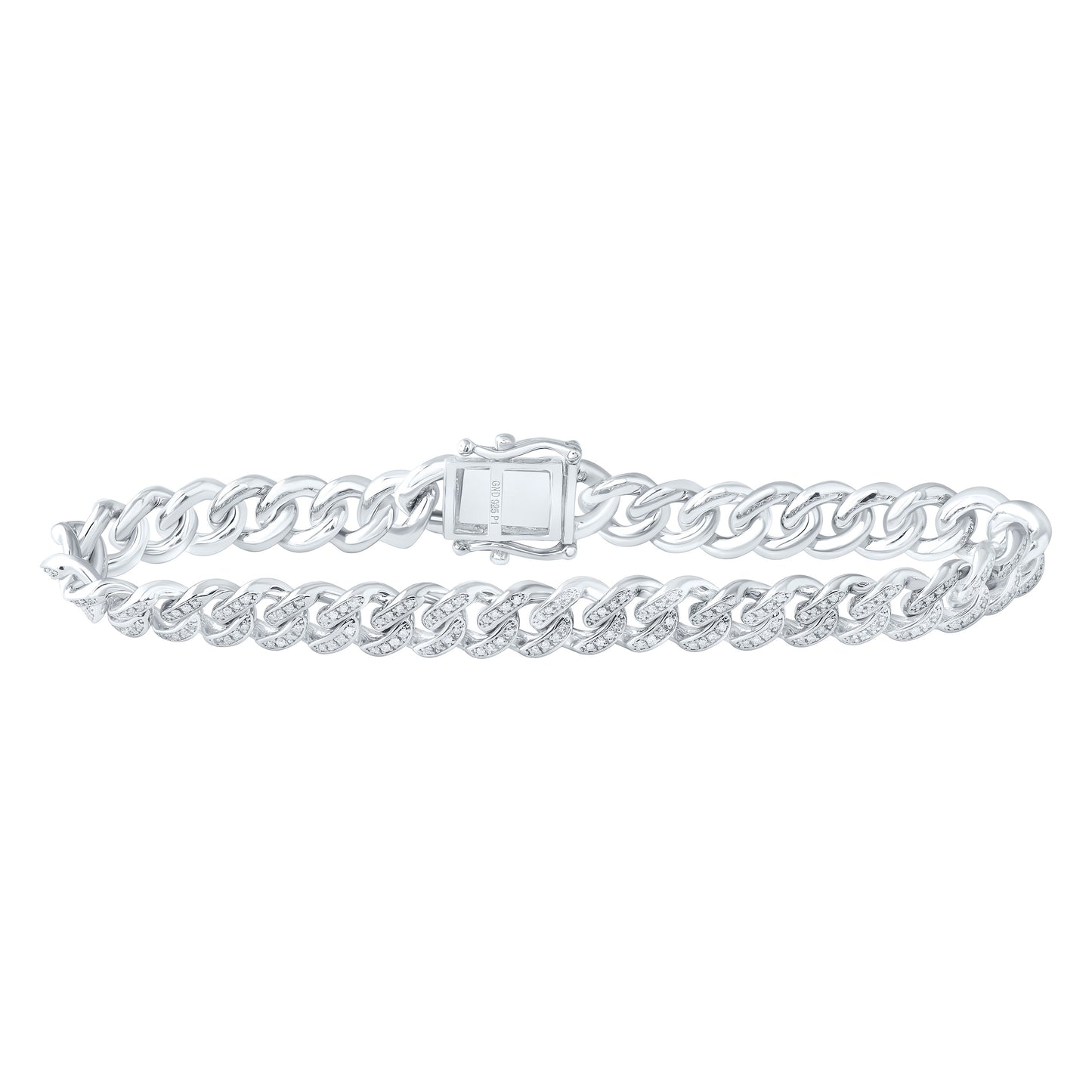Sterling Silver 1 Cttw Diamond 8.00mm Cuban Men's Bracelet, Length: 8 Inch