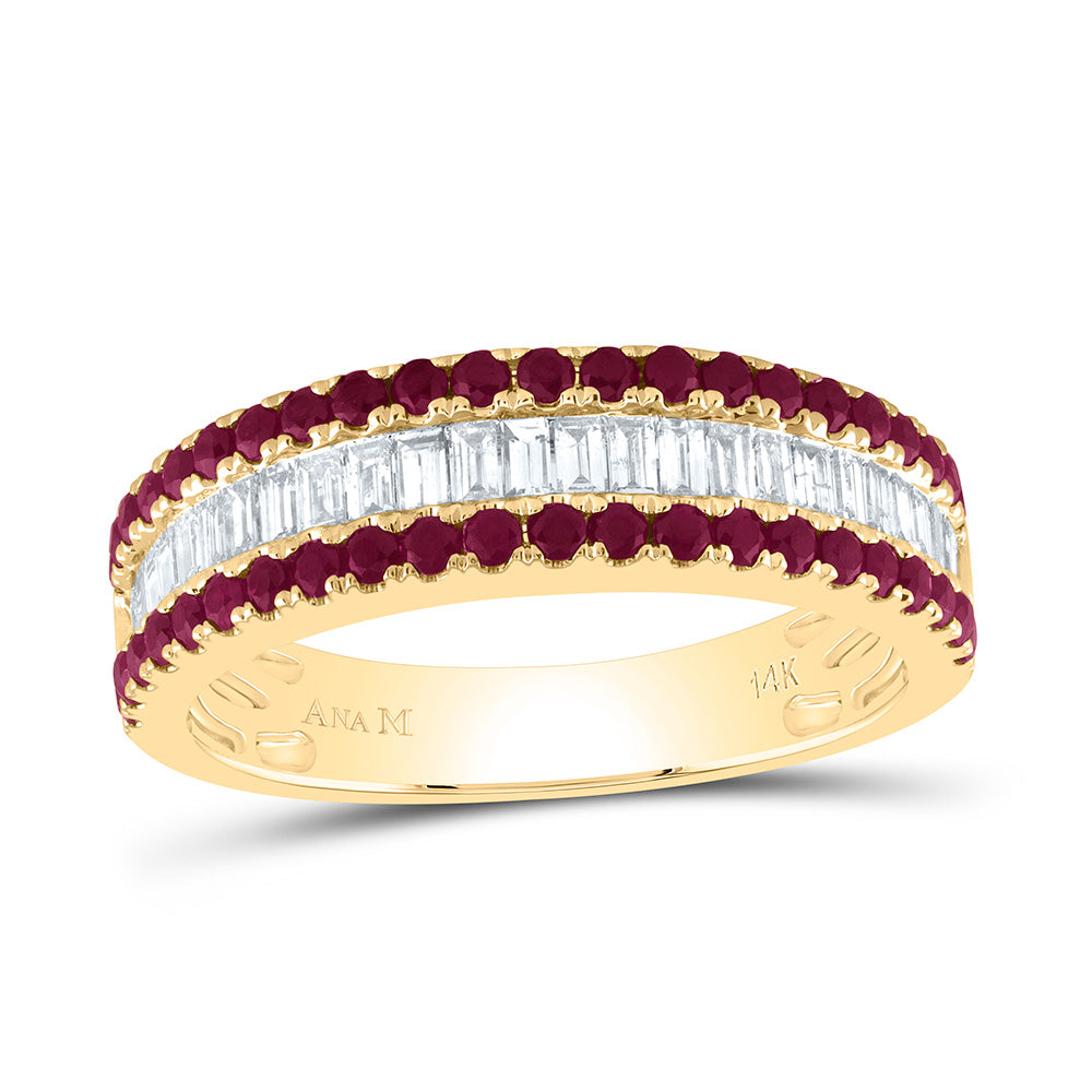 14kt Yellow Gold 3/8 Cttw Diamond Ana M Baguette 5/8 Cttw Round Ruby Natural Gem Bridal Wedding Engagement Anniversary Womens Band, Women Size: 5-9