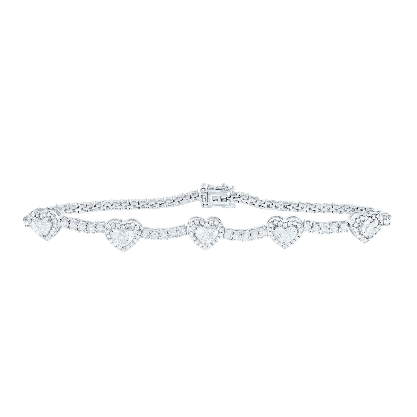 10kt White Gold 1 Cttw Natural Diamond Fashion Heart Tennis Bracelet, Length: 7 Inch