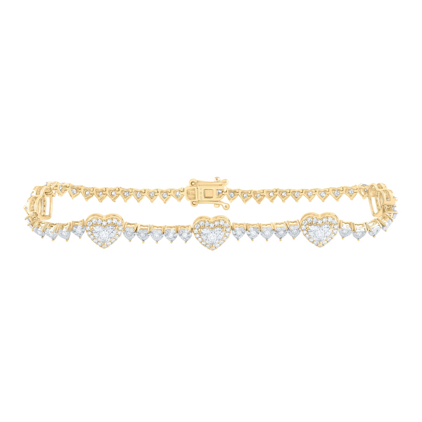 10kt Yellow Gold 1 Cttw Natural Diamond Fashion Heart Tennis Bracelet, Length: 7 Inch