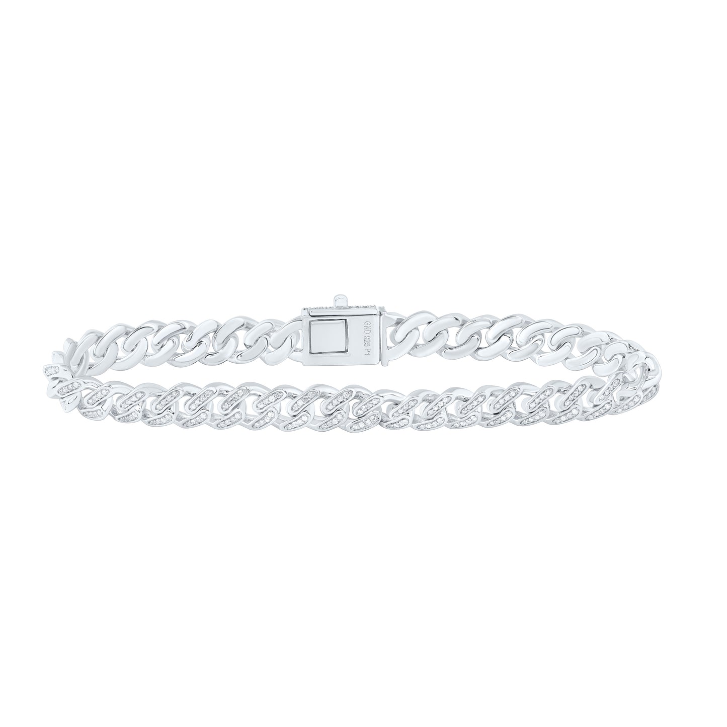 Sterling Silver 1 1/2 Cttw Diamond 8.00mm Cuban Men's Bracelet, Length: 8 Inch