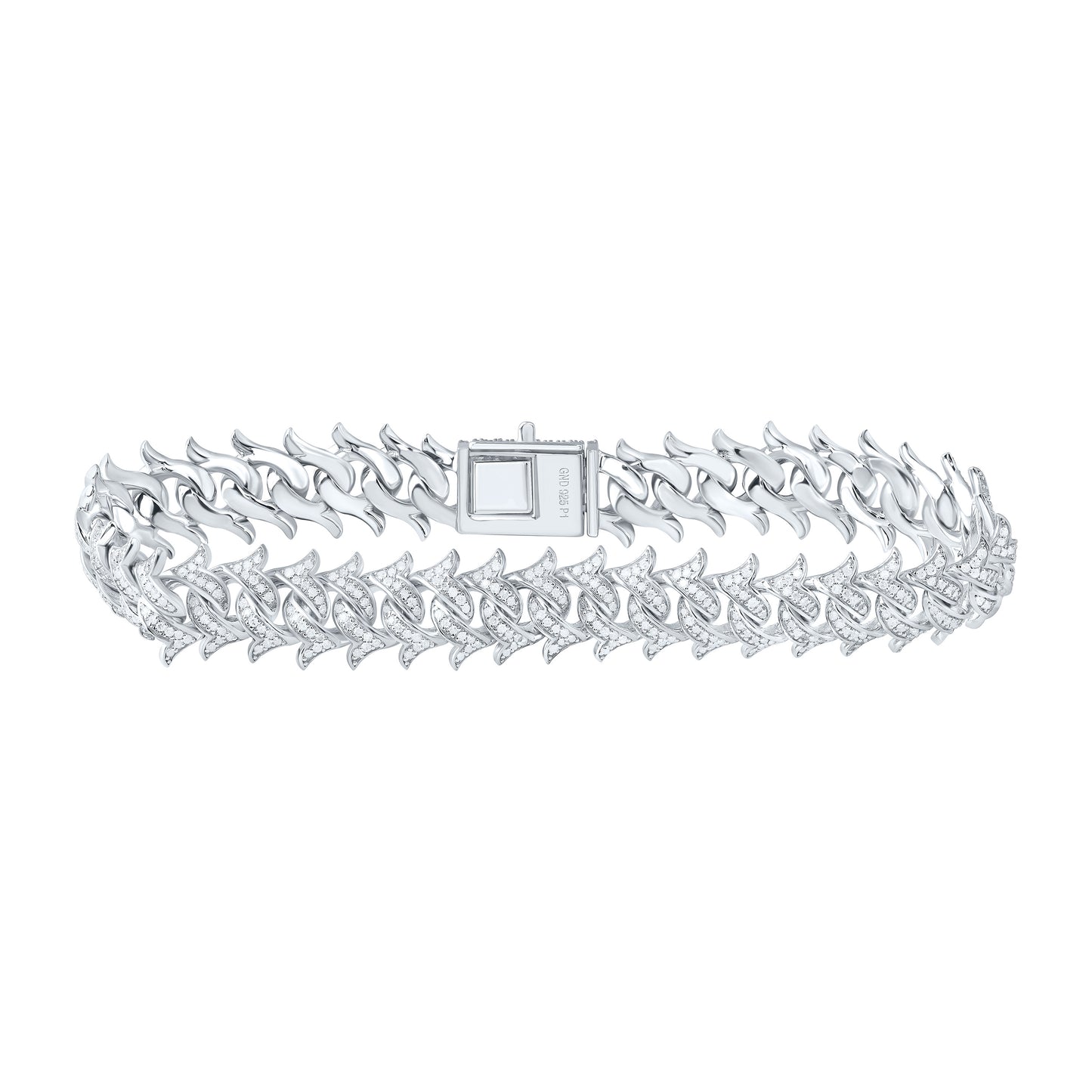 Sterling Silver 2 7/8 Cttw Diamond 8mm Cuban Men's Bracelet, Length: 8 Inch