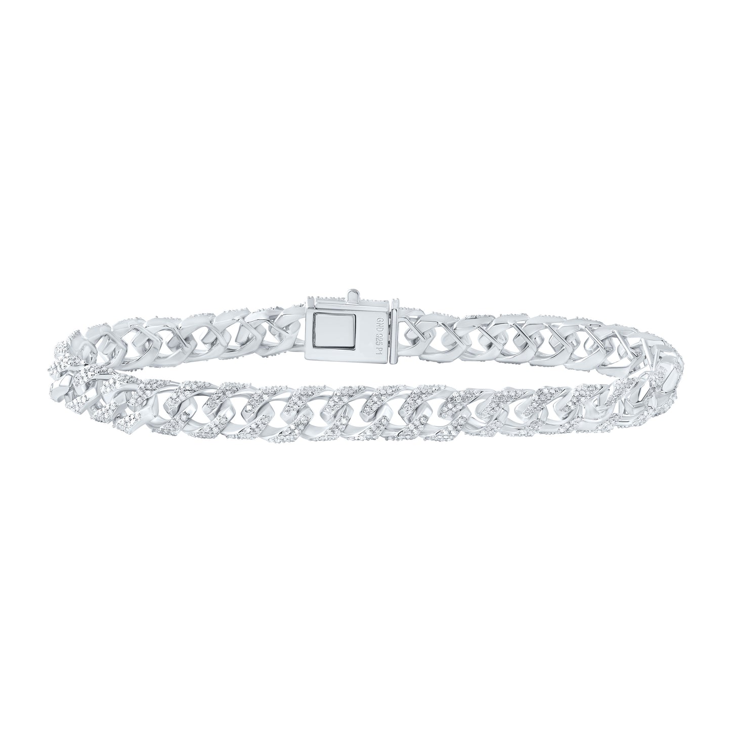 Sterling Silver 3 Cttw Diamond 8mm Cuban Men's Bracelet, Length: 8 Inch