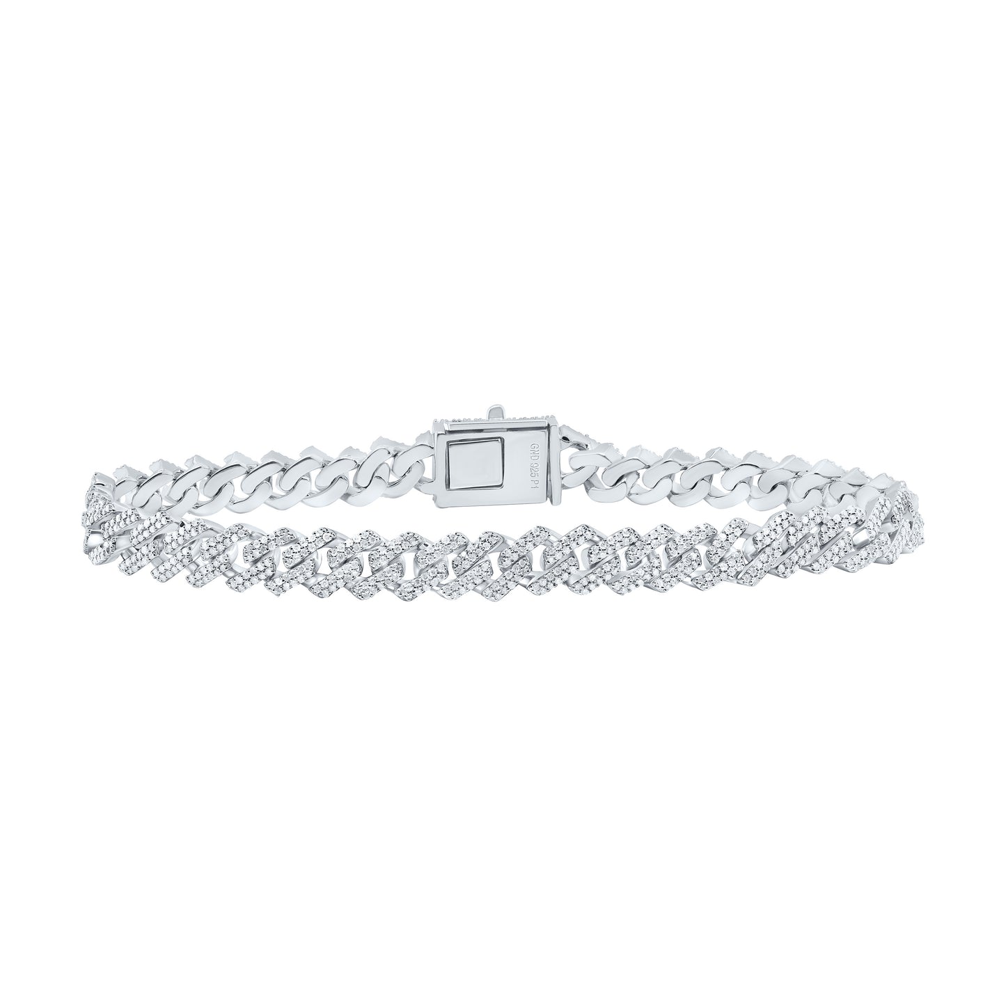 Sterling Silver 3 Cttw Diamond 8mmcuban Men's Bracelet, Length: 8 Inch