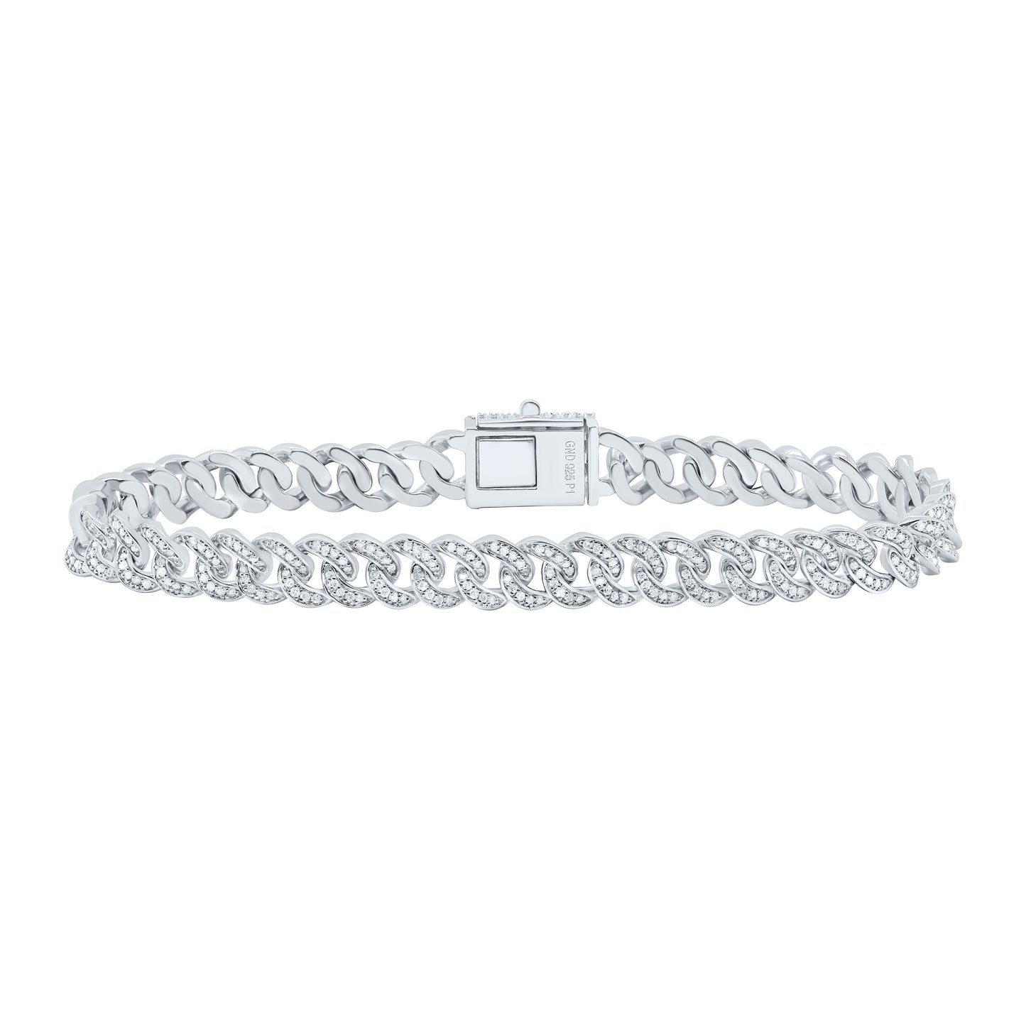 Sterling Silver 2 1/5 Cttw Diamond 8.00mm Cuban Men's Bracelet, Length: 8 Inch