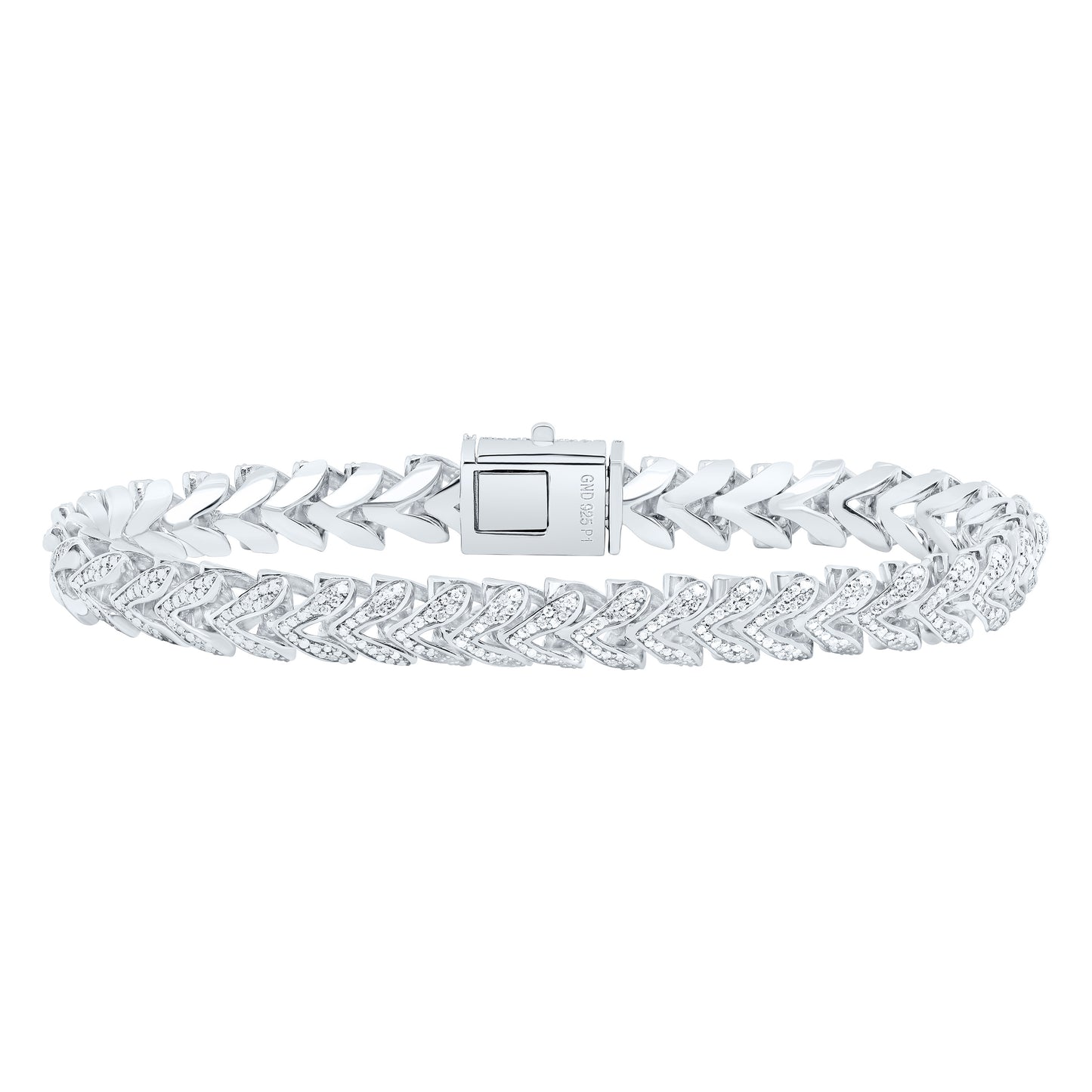 Sterling Silver 2 1/2 Cttw Diamond 8mm Franco Men's Bracelet, Length: 8 Inch