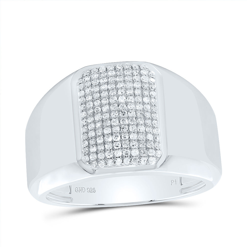 Sterling Silver 1/2 Cttw Diamond Octagon Men's Ring, Men Size: 8-12