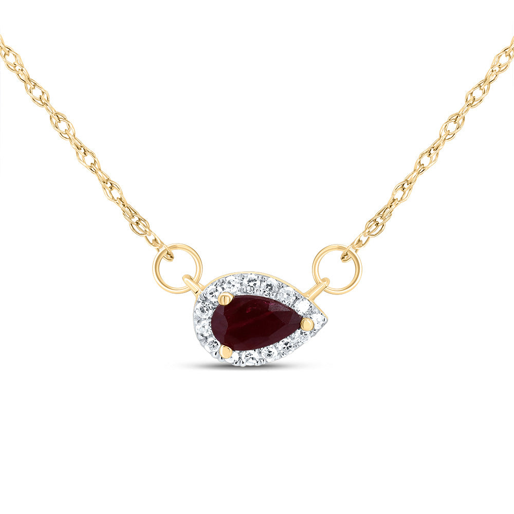14kt Yellow Gold 1/20 Cttw Diamond 5x3mm Pear Ruby Natural Gem Pear Necklace, Length: 18 Inch