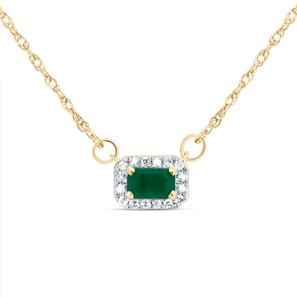 14K Yellow Gold 1/20Ctw Natural Diamond Cn 5X3Mm Emerald Natural Gem Emerald Necklace (18 Inch)