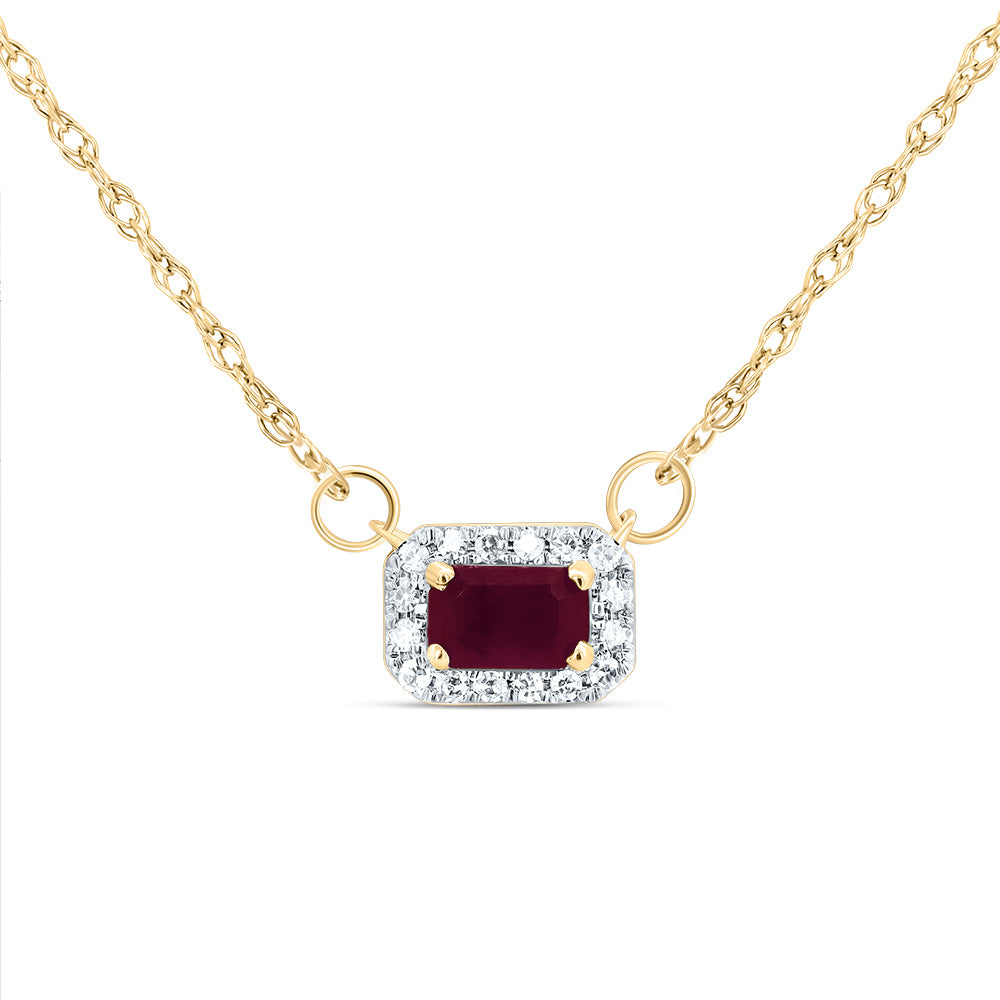 14kt Yellow Gold 1/20 Cttw Diamond 5x3mm Emerald Ruby Natural Gem Emerald Necklace, Length: 18 Inch