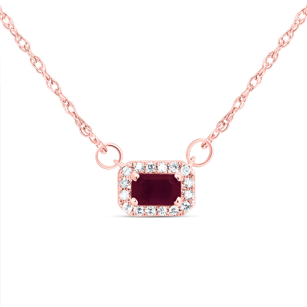 14kt Rose Gold 1/20 Cttw Diamond 5x3mm Emerald Ruby Natural Gem Emerald Necklace, Length: 18 Inch