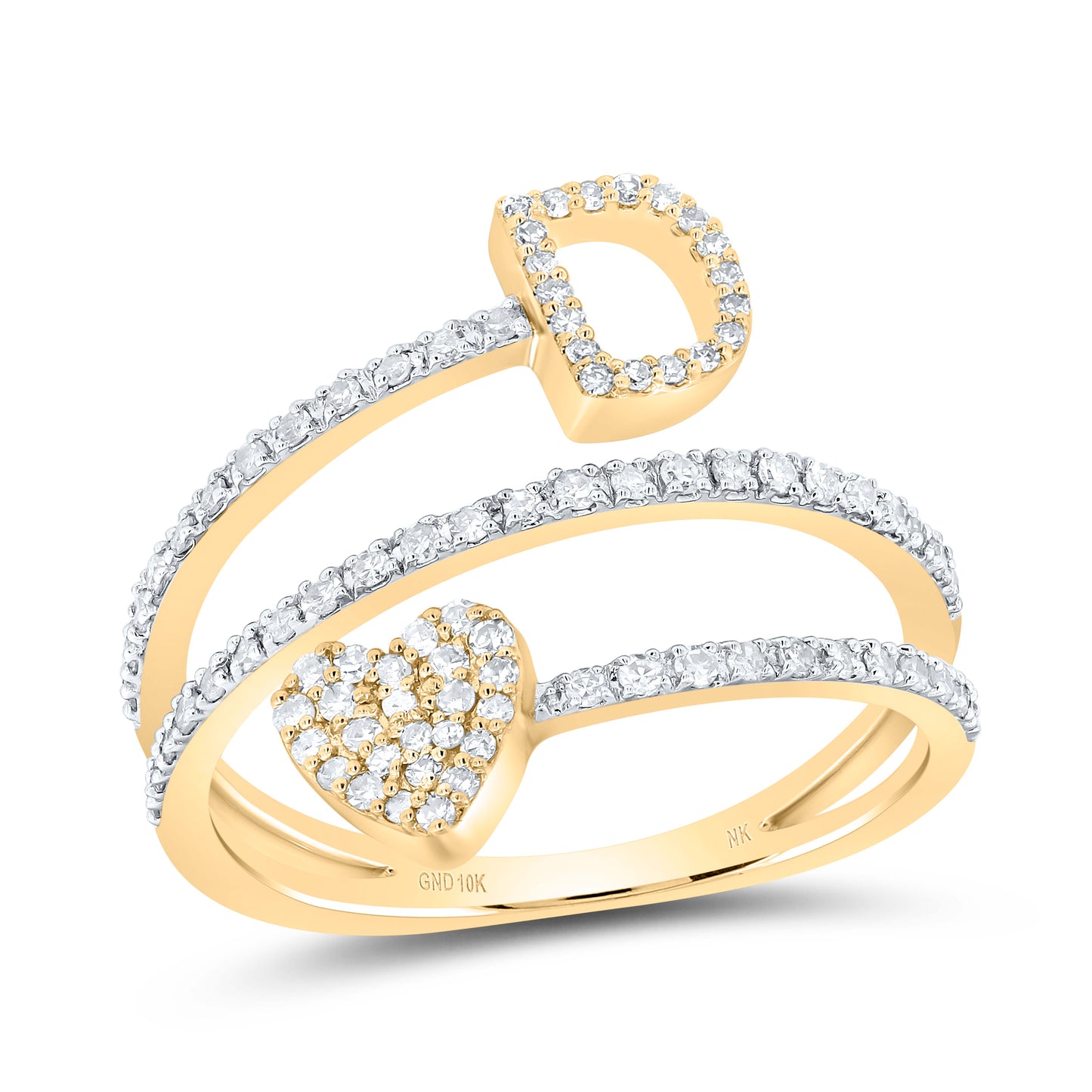 10kt Yellow Gold Natural Diamond Initial Heart Ladies Wedding Engagement Anniversary Ring