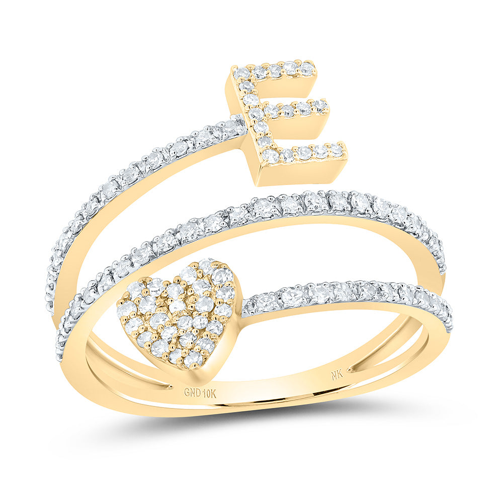 10kt Yellow Gold Natural Diamond Initial Heart Ladies Wedding Engagement Anniversary Ring