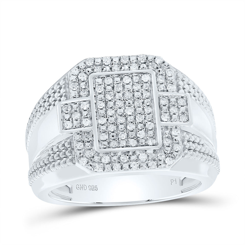 Sterling Silver 1/3 Cttw Diamond Men's Ring, Men Size: 8-12