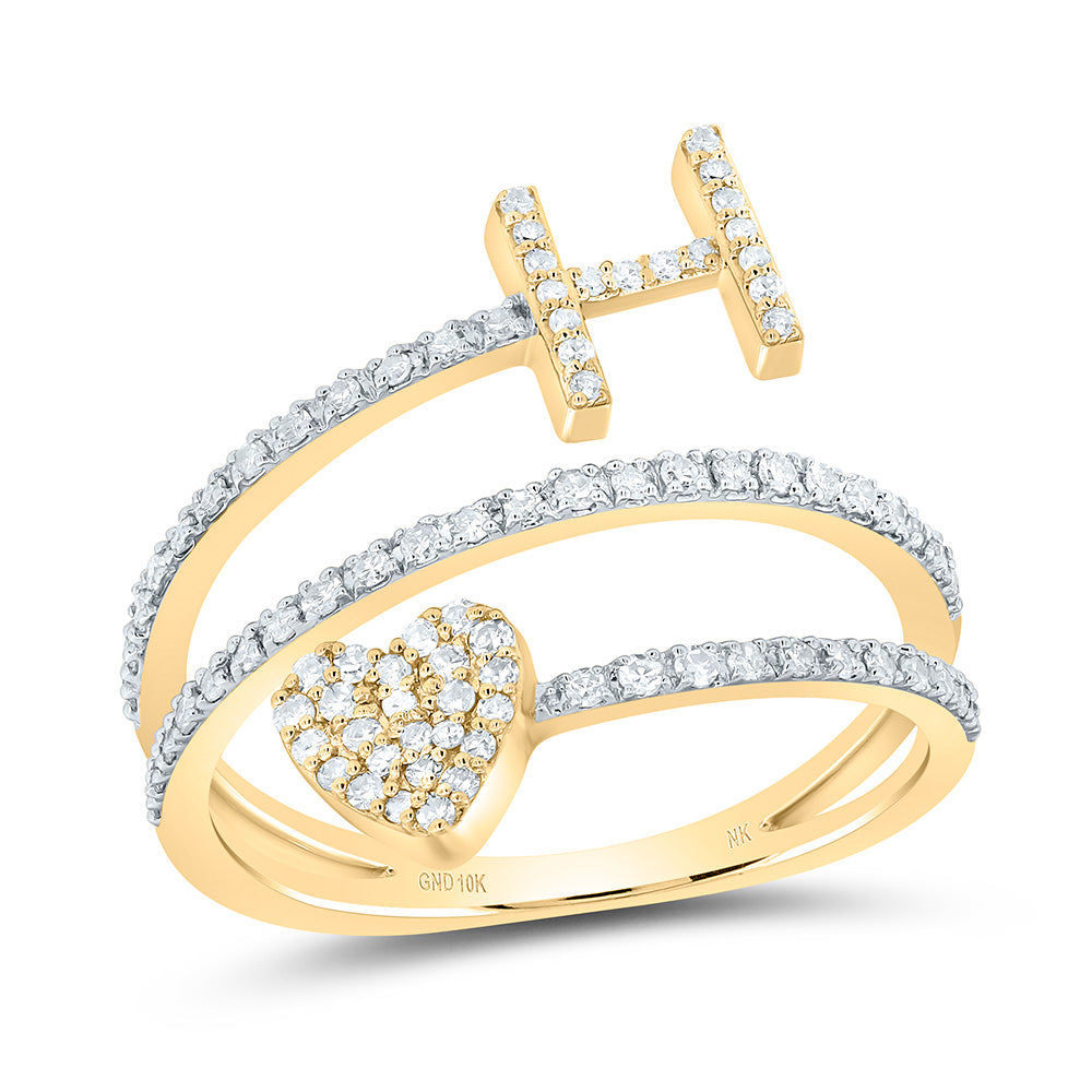 10kt Yellow Gold Natural Diamond Initial Heart Ladies Wedding Engagement Anniversary Ring
