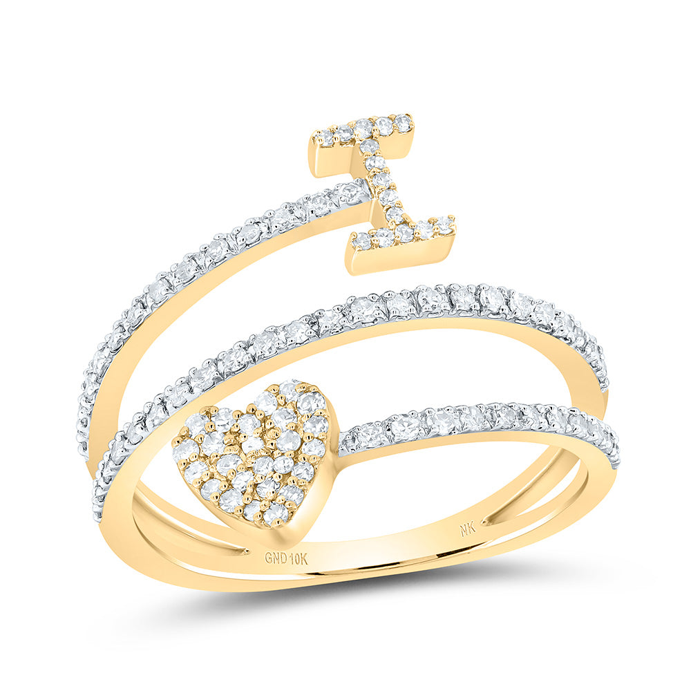10kt Yellow Gold Natural Diamond Initial Heart Ladies Wedding Engagement Anniversary Ring