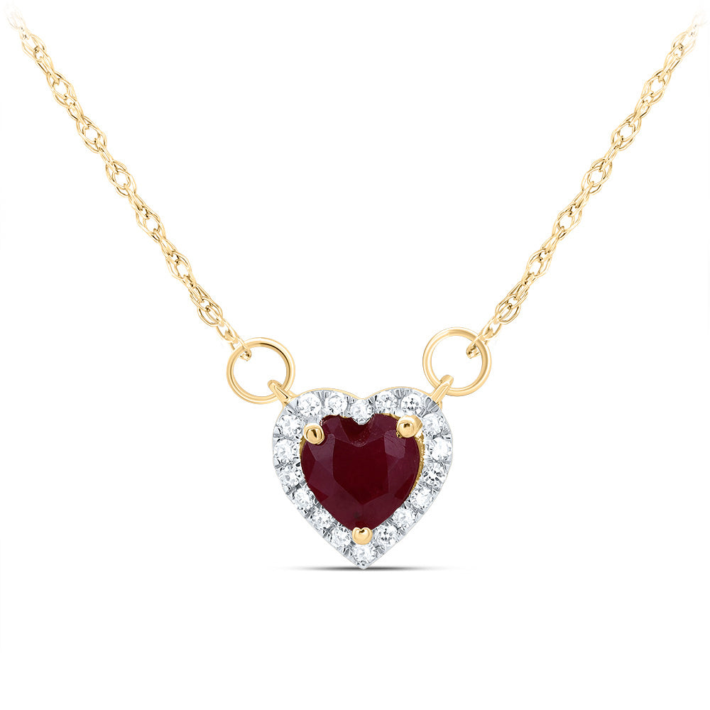 14kt Yellow Gold 1/12 Cttw Natural Diamond 5x5mm Hs Ruby Natural Gem Heart Necklace, Length: 18 Inch