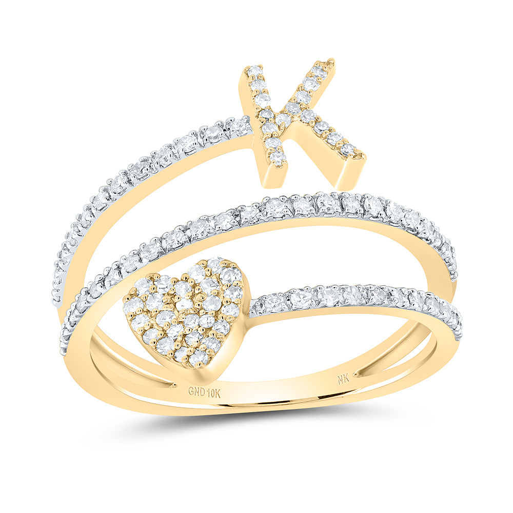 10kt Yellow Gold Natural Diamond Initial Heart Ladies Wedding Engagement Anniversary Ring