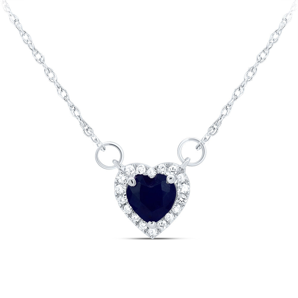 14kt White Gold 1/12 Cttw Natural Diamond 5x5mm Hs Blue Sapphire Natural Gem Heart Necklace, Length: 18 Inch