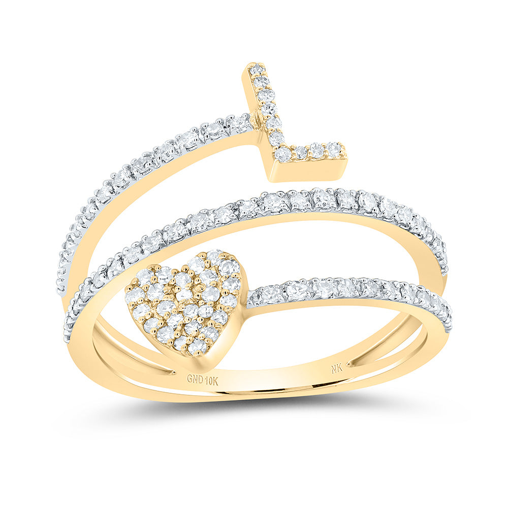 10kt Yellow Gold Natural Diamond Initial Heart Ladies Wedding Engagement Anniversary Ring