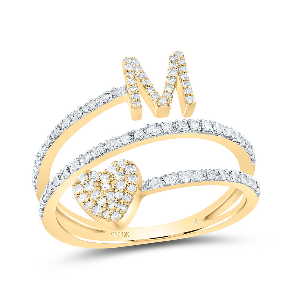 10kt Yellow Gold Natural Diamond Initial Heart Ladies Wedding Engagement Anniversary Ring
