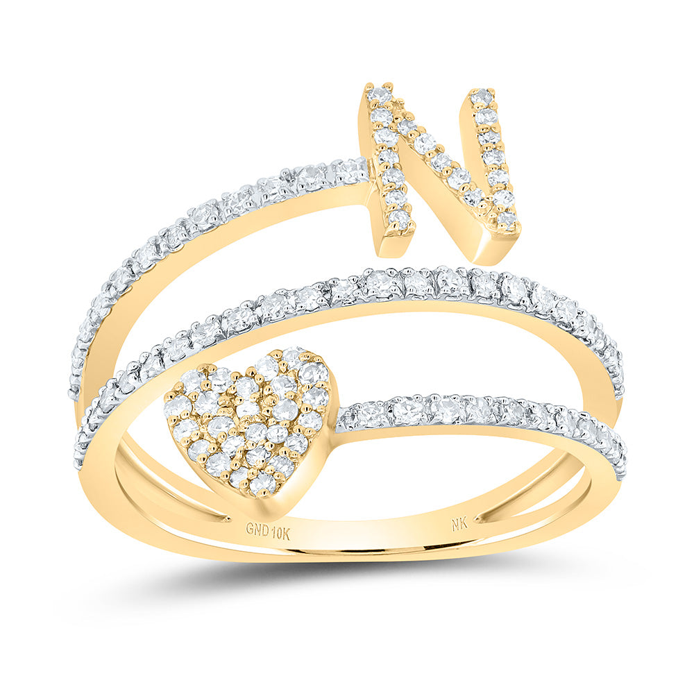 10kt Yellow Gold Natural Diamond Initial Heart Ladies Wedding Engagement Anniversary Ring