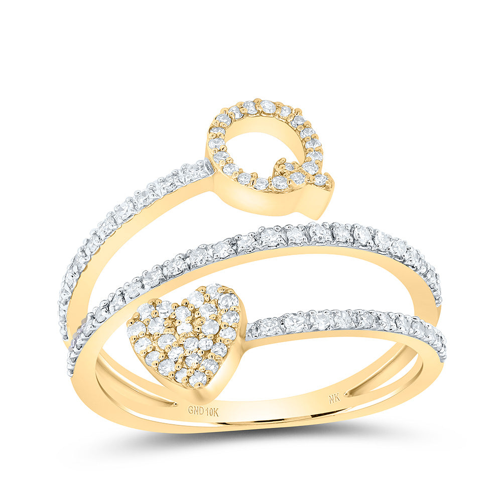 10kt Yellow Gold Natural Diamond Initial Heart Ladies Wedding Engagement Anniversary Ring