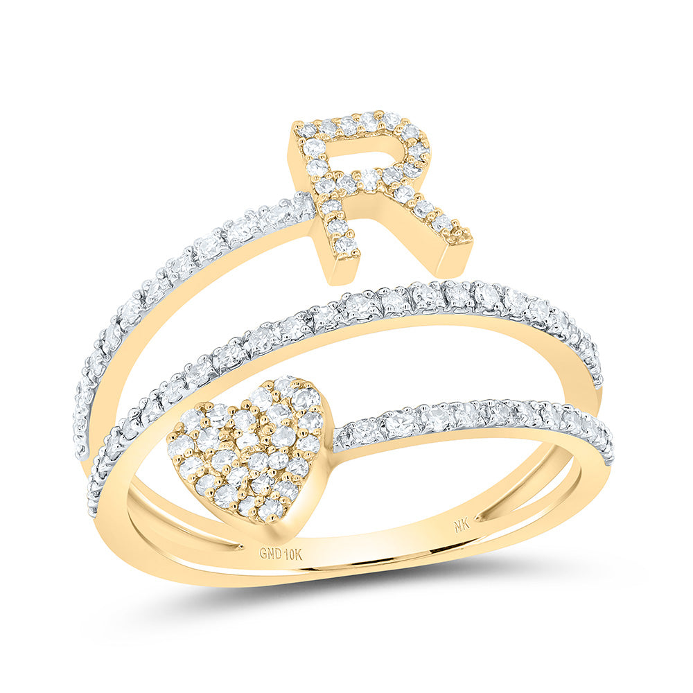 10kt Yellow Gold Natural Diamond Initial Heart Ladies Wedding Engagement Anniversary Ring