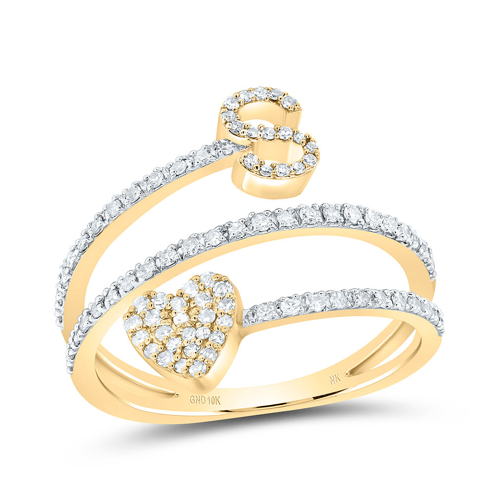10kt Yellow Gold Natural Diamond Initial Heart Ladies Wedding Engagement Anniversary Ring