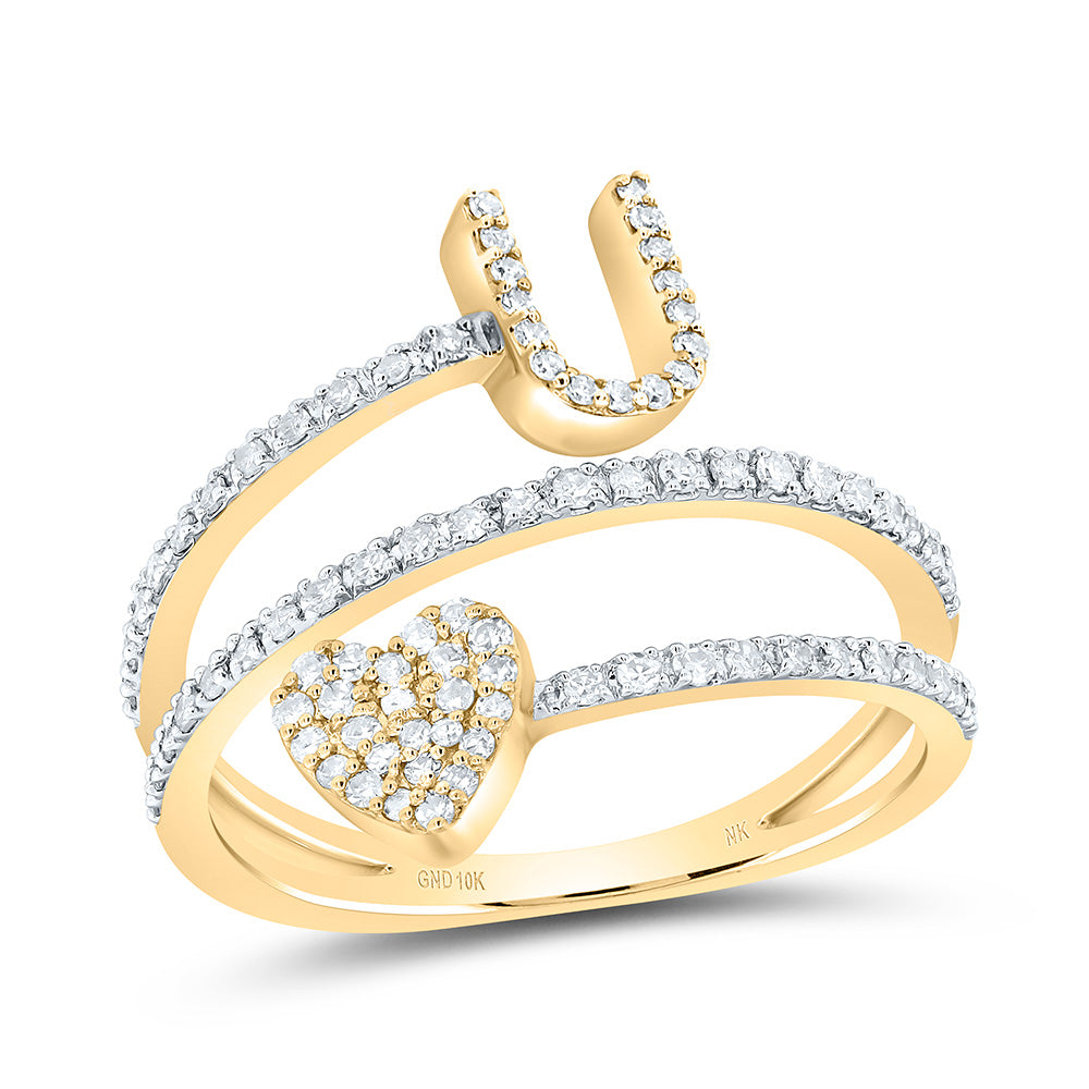 10kt Yellow Gold Natural Diamond Initial Heart Ladies Wedding Engagement Anniversary Ring