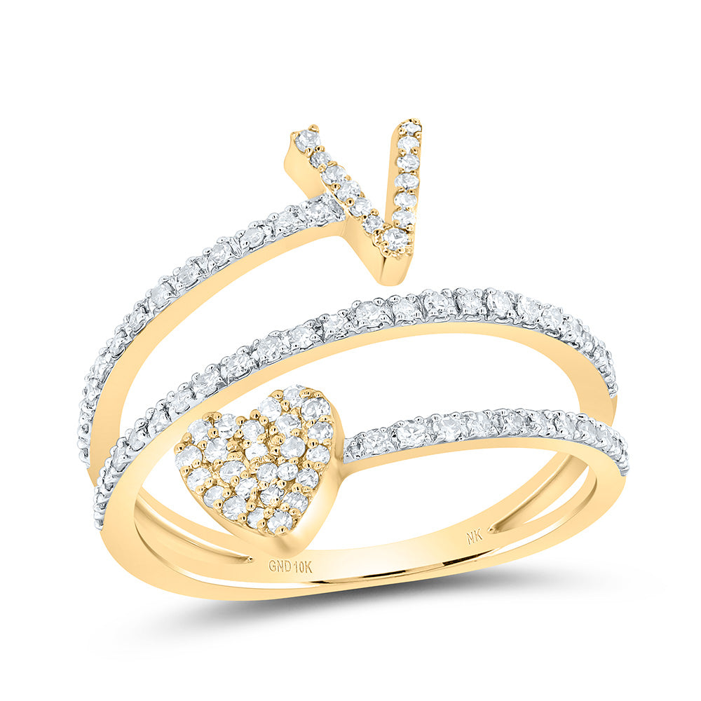 10kt Yellow Gold Natural Diamond Initial Heart Ladies Wedding Engagement Anniversary Ring