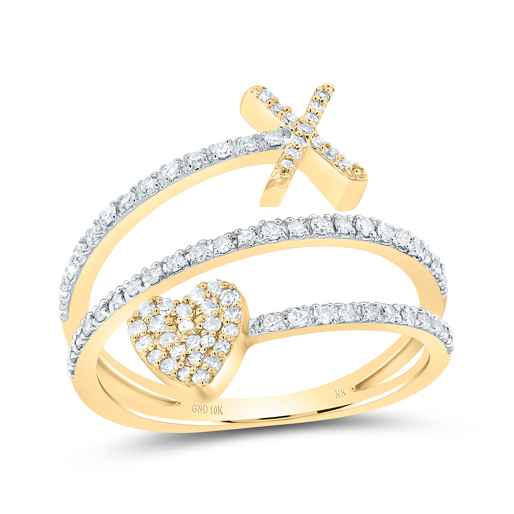 10kt Yellow Gold Natural Diamond Initial Heart Ladies Wedding Engagement Anniversary Ring